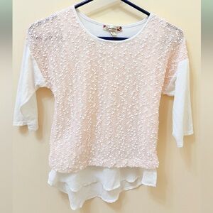 Girls - Speechless Pink Layered / Textured Bubble Knit Top with White Sleeves